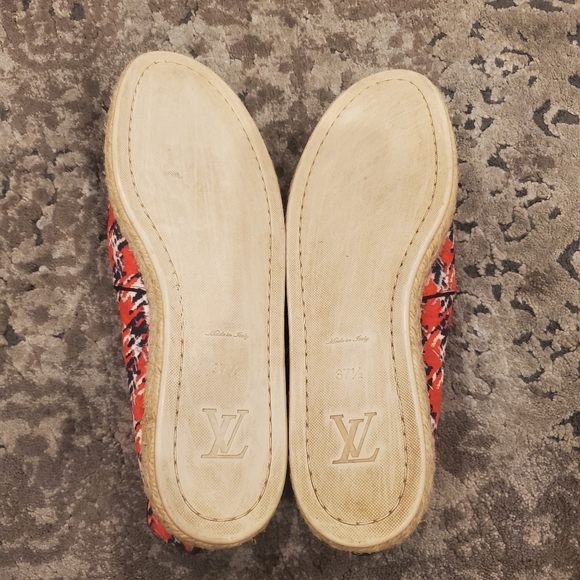 Louis Vuitton Red/Black Canvas Postcard Espadrille Flats 37.5 - Picture 7 of 7